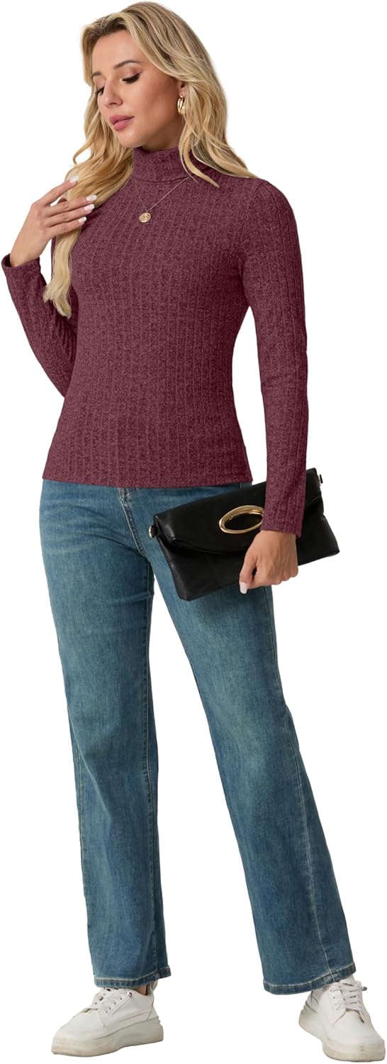 HiMONE Women's Turtleneck Long Sleeve Shirts 2025 Winter Basic Tees Ribbed Fitted Top Thermal Layering Knit Tops Clothes - Image 3