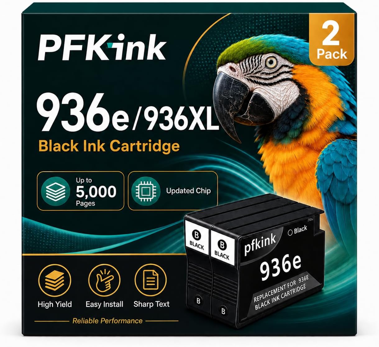 936XL 936e Black Ink Cartridges Combo Pack with Chip, Replacement for HP 936 936e Ink, Work with OfficeJet Pro 9135e 9128e 9730e 9120 9110b 9122e 9130b Printers (2Black)