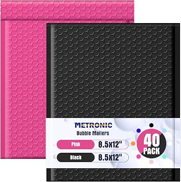 Metronic 40 Pack 8.5x12" Pink +40 Pack 8.5x12" Black Padded Envelopes,Waterproof Thick Padded Envelopes Strong Adhesive for Shipping, Mailing, Packaging