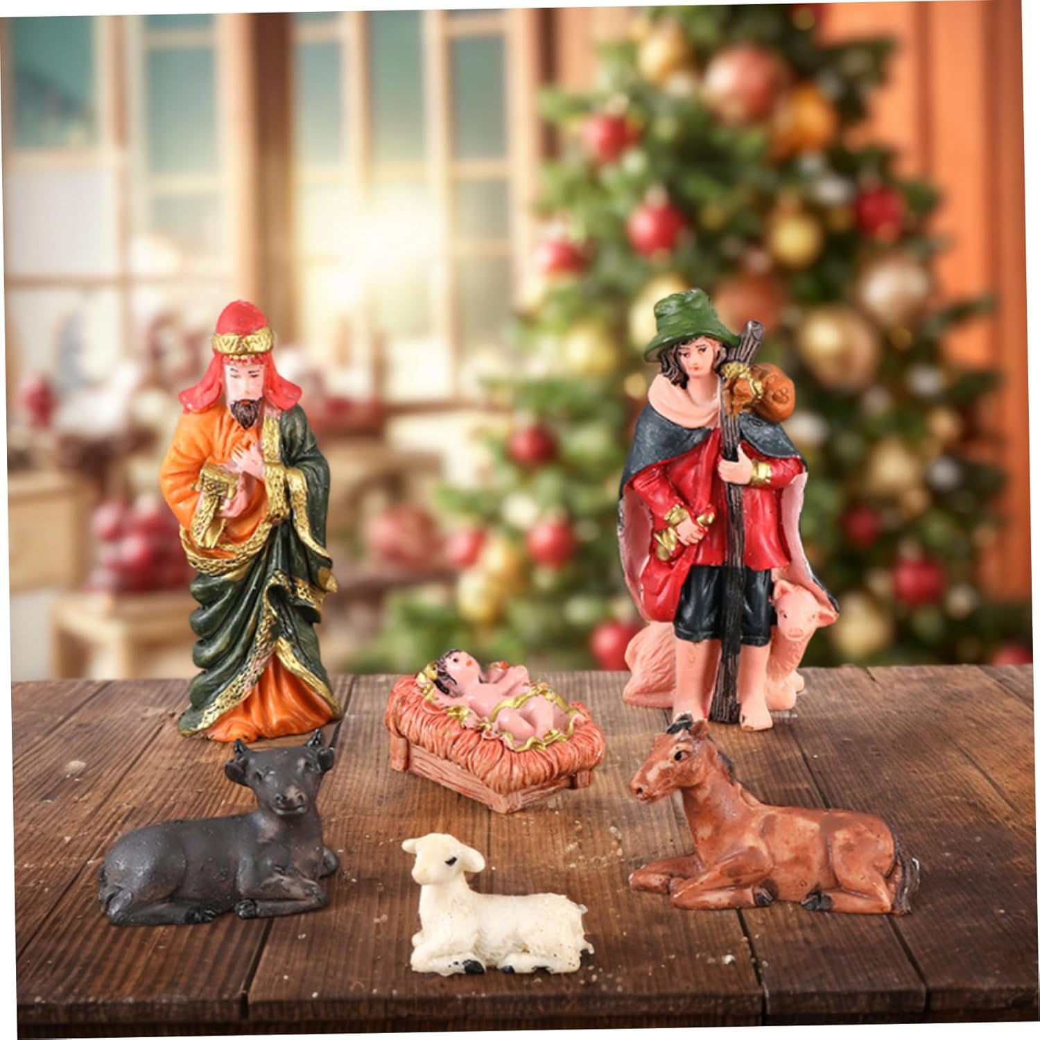 Nativity Figures 10PCS/Set Resin Nativity Set with Baby Jesus and Animals Realistic Scene Christmas Decorations for Home Decor