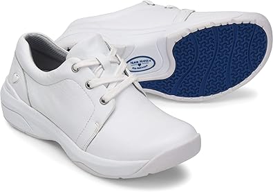 white leather lace up nursing shoes