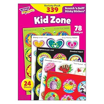 Kid Zone Stinky Stickers Variety Pack by TREND Enterprises, Inc.; 339 ct.; 78 Designs, 8 scents