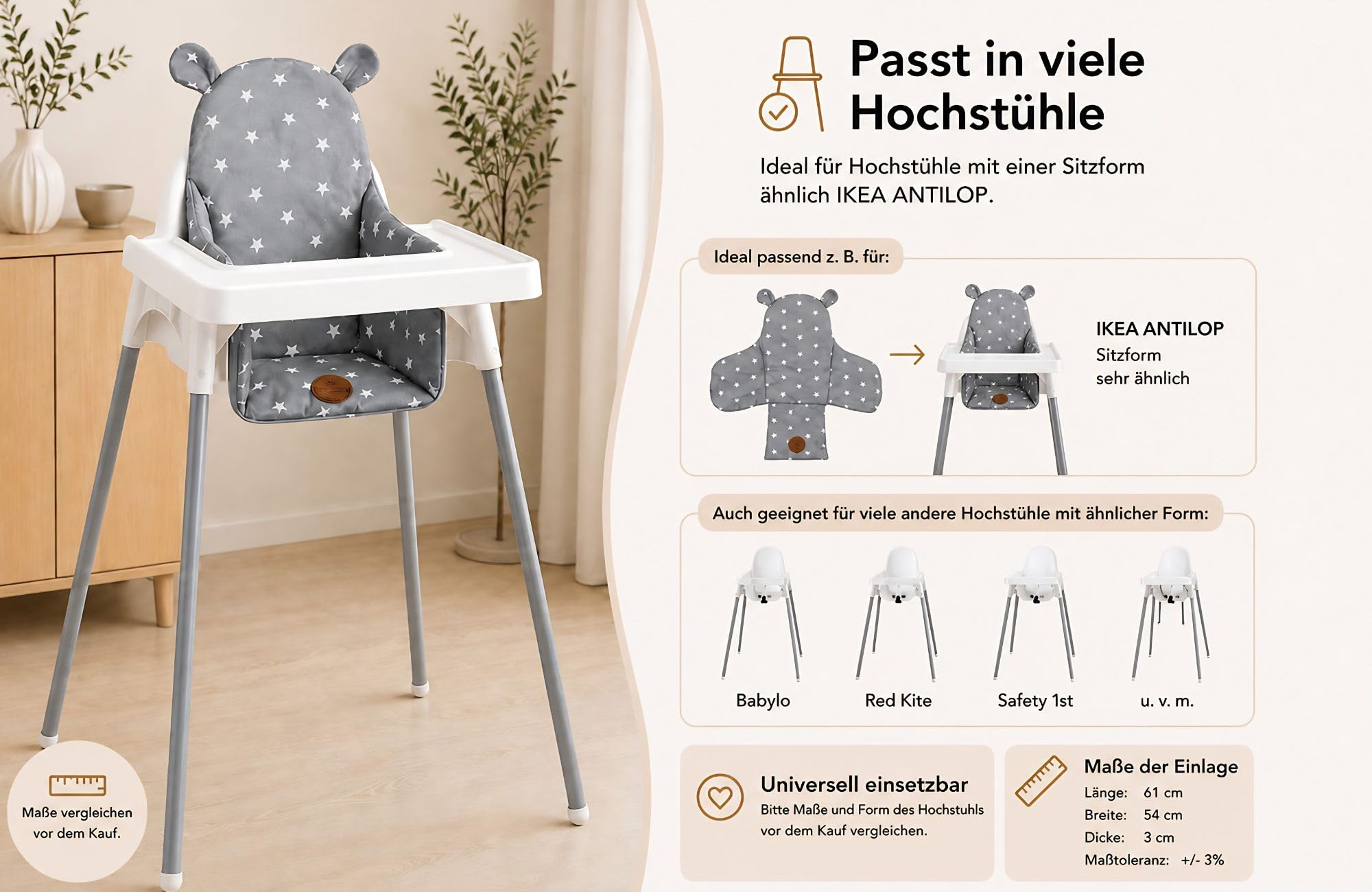 Wkładka na krzesełko do karmienia Ikea Antilop Galaktyka (mix białych gwiazdek na szarym tle) Poliester