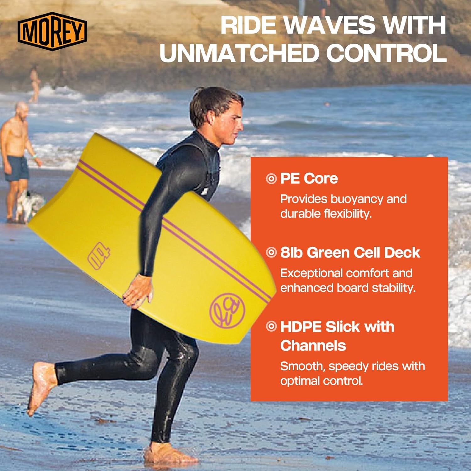 BZ T-10 40" Bodyboard, Clipped Crescent Tail Body Board with HDPE Slick PE Core 8lb Green Cell Deck for Beach Surfing