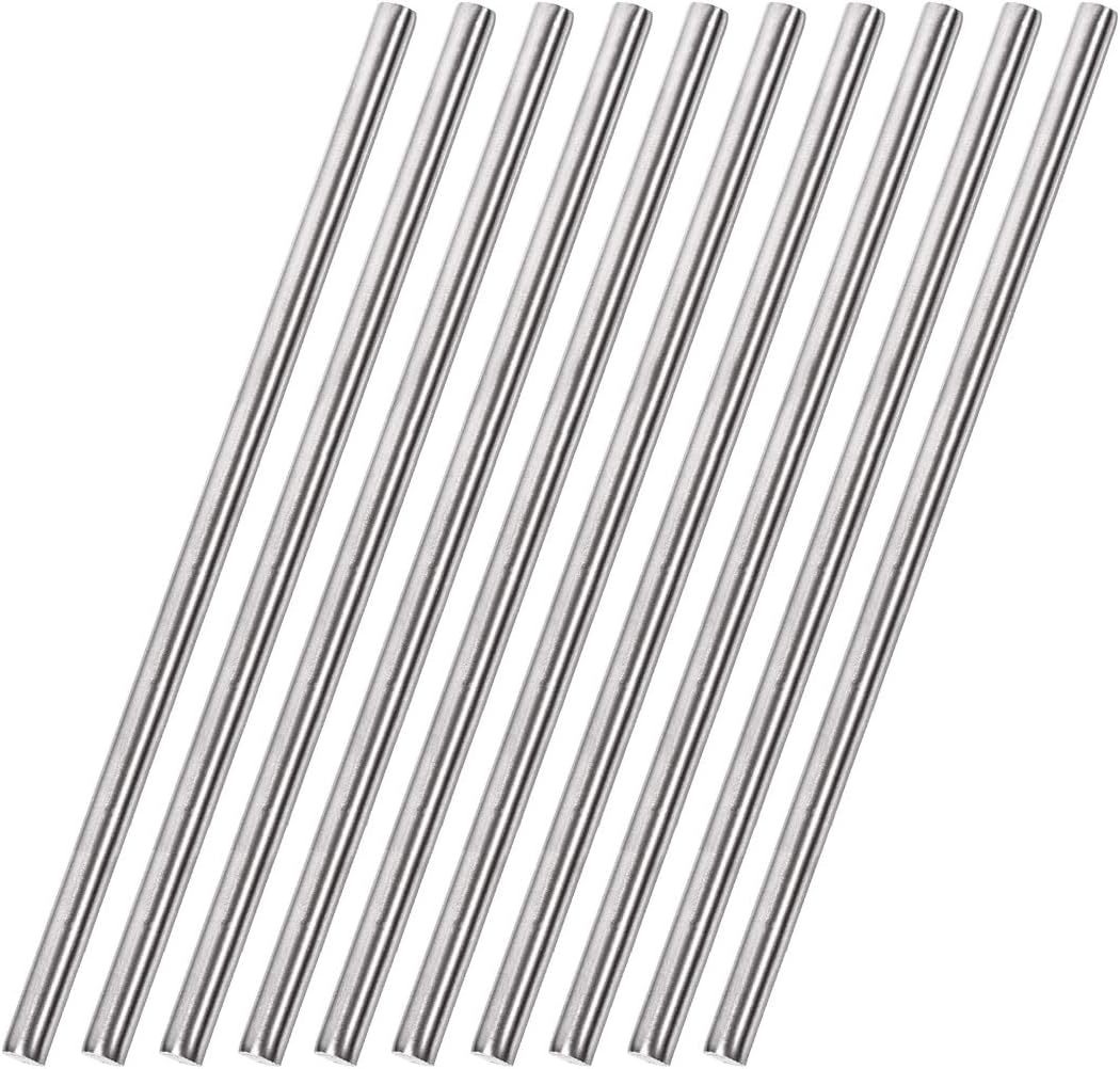 uxcell 6mm x 250mm 304 Stainless Steel Solid Round Rod for DIY Craft - 10pcs
