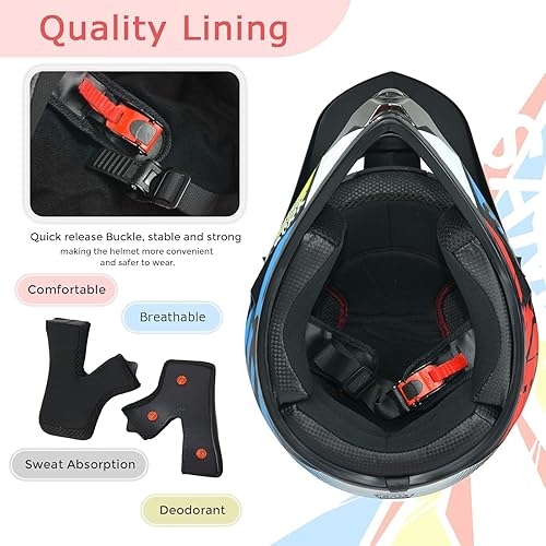 Miniatura 6 de Youth Adult Dirt Bike ATV Helmet Motocross Anti-Collision Full Face Motorcycle DOT Approved BMX Downhill Off-Road Mountain Bike Helmet with SUV