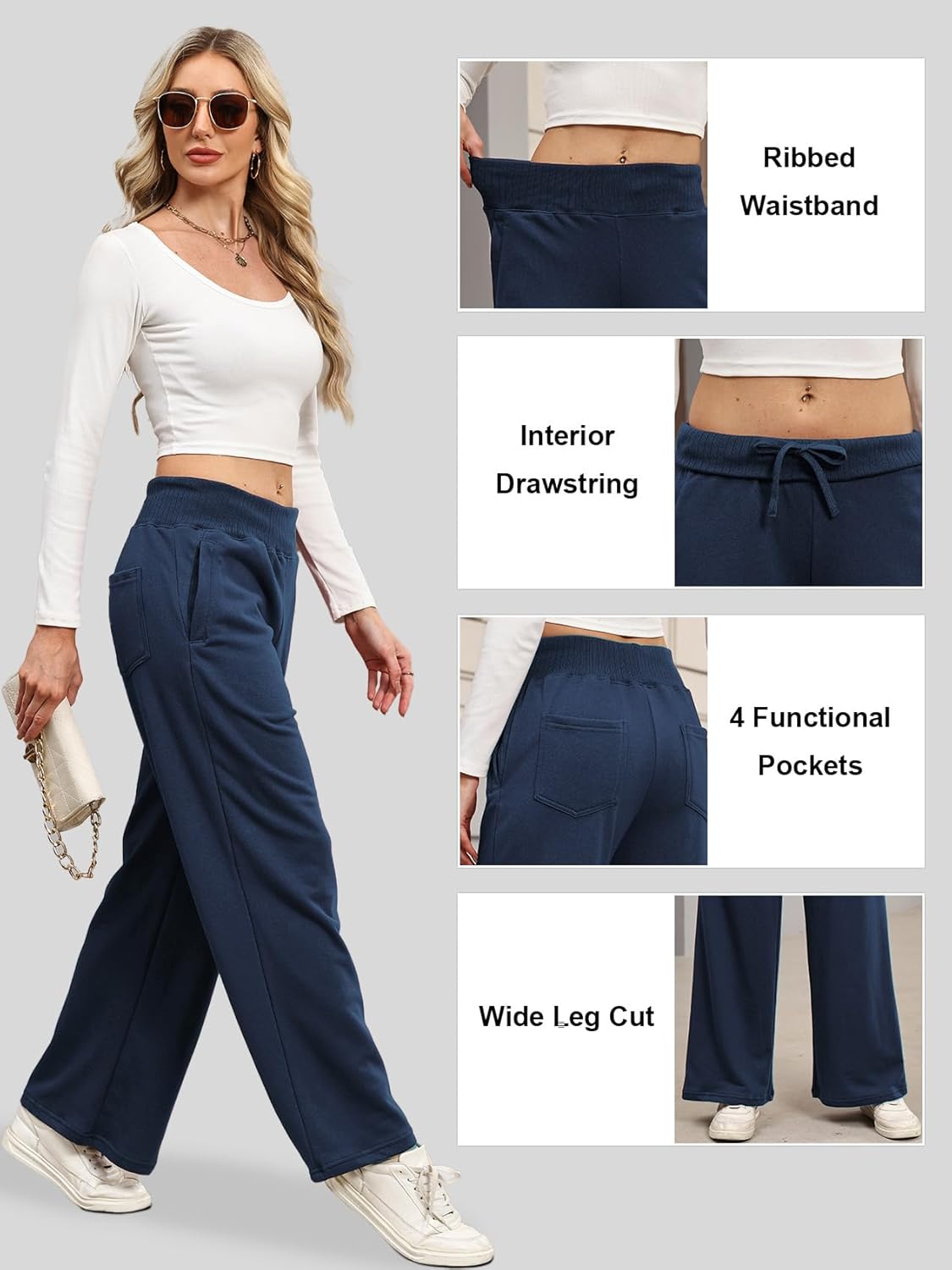 Sweetmoon Wide Leg Sweatpants Women High Waisted Sweat Pants Baggy Lounge Pants Women Travel Girls Joggers with Pockets - Image 5