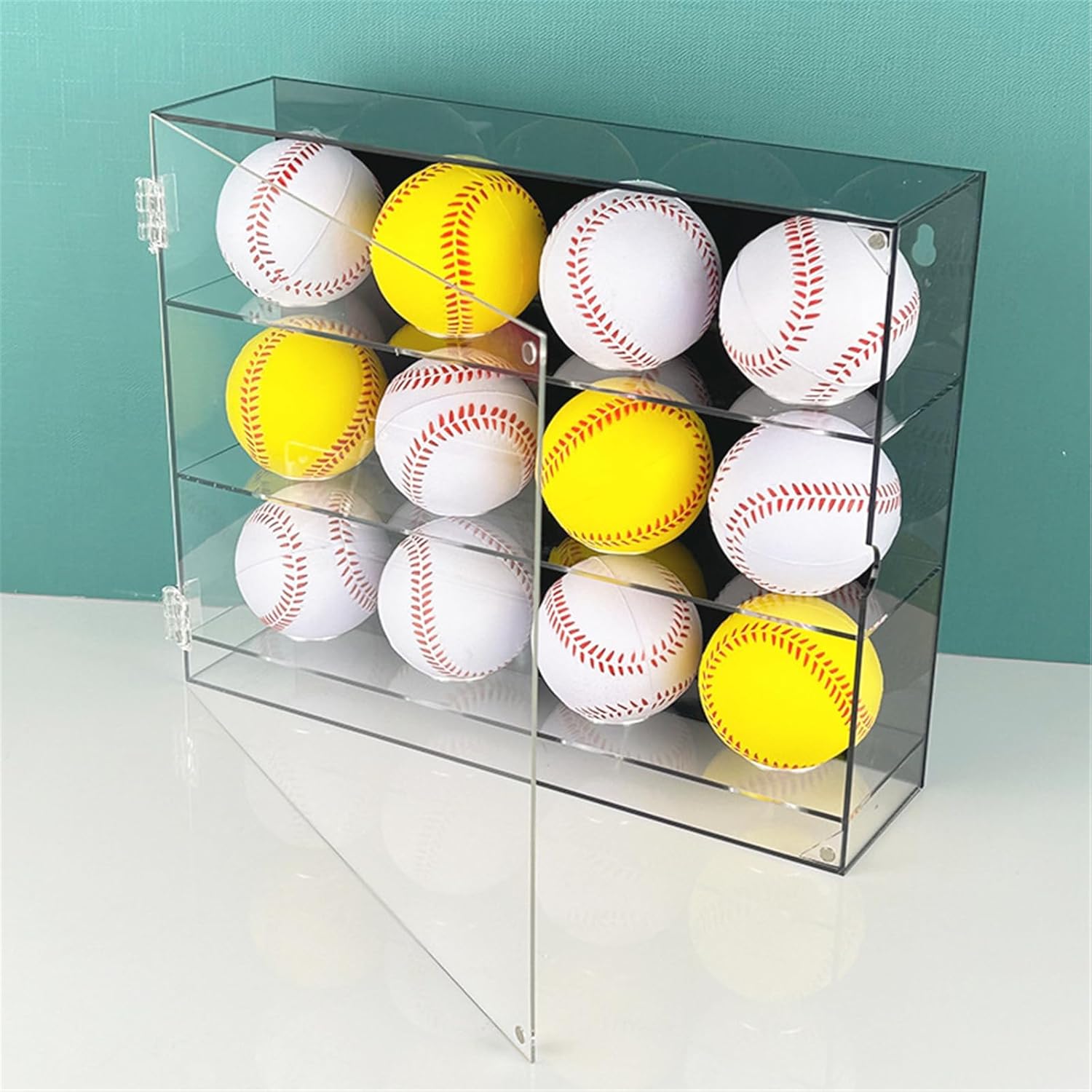 Transparents Acrylic Baseball Holder Display Stand with 12 Compartments Wall Mounted Clear Rack Rectangular Storage Box