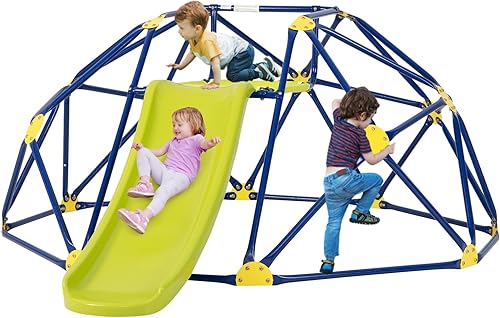 HONEY JOY Cúpula de escalada de 10 pies con columpio, barra de mono de gimnasio de la selva mejorada para patio trasero, juguetes de escalada al