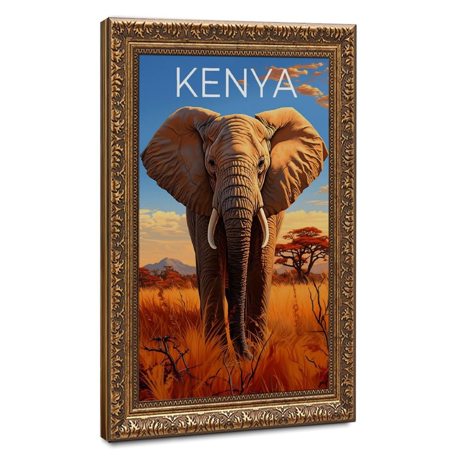 Bareronor Kenya Elephant Poster Canvas Poster Bedroom Decor Landscape Office Room Decor Gift 24" L X 36" W