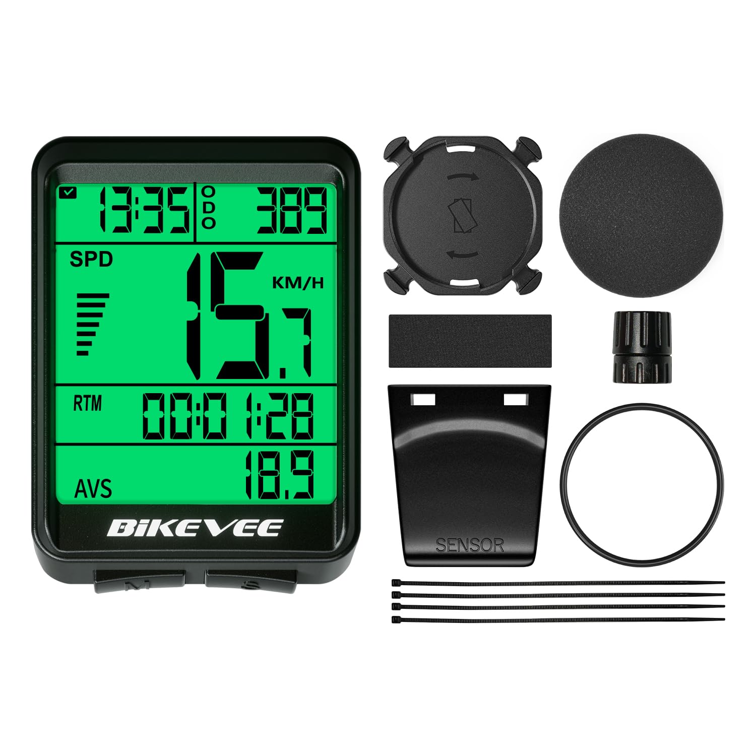 fahrradcomputer kabellos Bikevee Fahrrad Tacho mit Funk Sensor Auto Start Stopp Grünem LED Hintergrundbeleuchtung Geschwindigkeit Entfernung Zeit Wasserdicht für MTB Rennrad Sport & Freizeit 10.4Ah Cube Stereo Hybrid 160 Größe:L - 39x29x13 cm