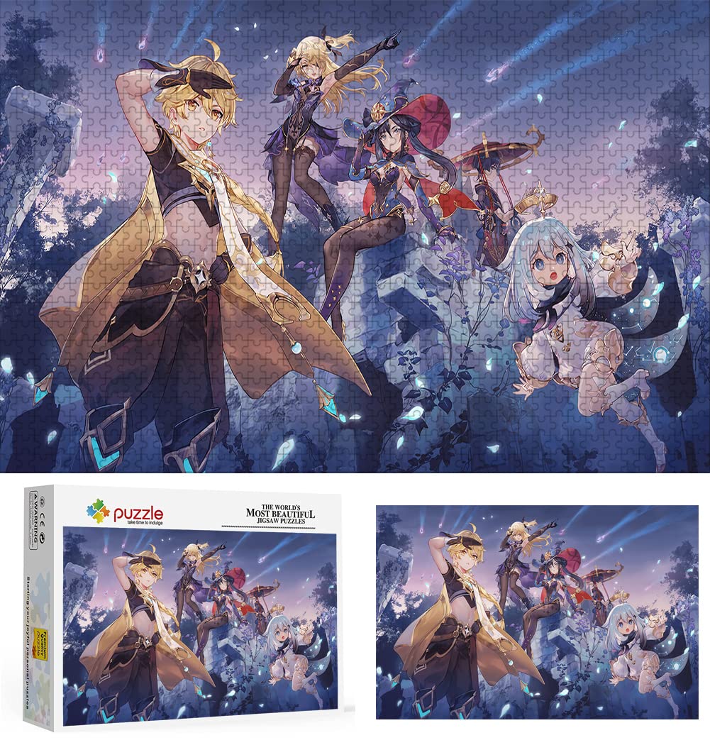 1000 Teile Genshin Impact Puzzle Für Erwachsene – Entspannendes Rätselspiel | 38x26 Cm | Mit Poster & Buchstabenhilfe