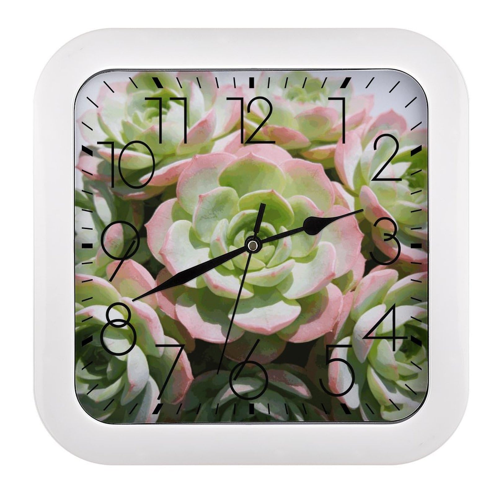 Fodpand Style Watercolor Succulent Plants Wall Clock,Battery Operated Modern Retro Rounded Square Clock Clock For Bedroom Living Room Office Home Gym Porch Decor Indoor Outdoor 10.2 * 10.2In