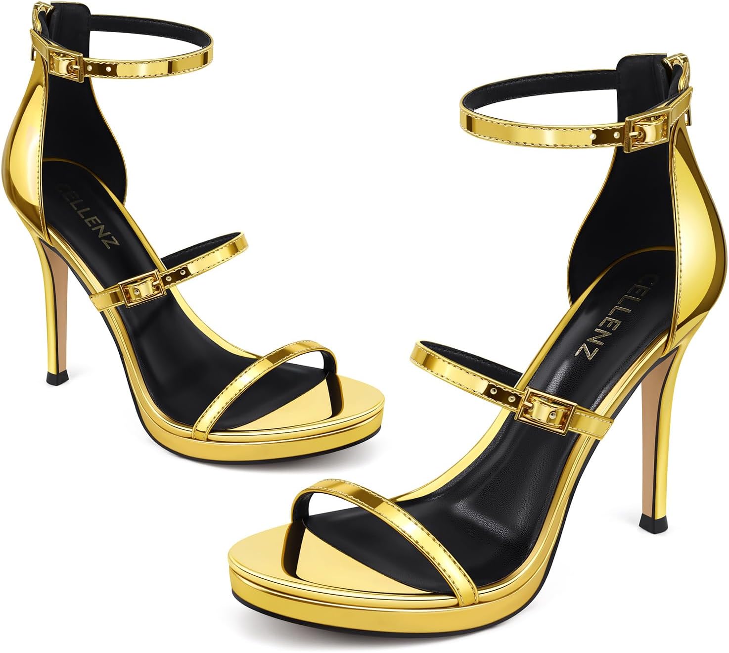 CELLENZ Women Strappy High Heels: Open Toe Heeled Sandals - Gold Heel Sexy Platform - Stiletto Prom Party Night Dancing Size 10 - Image 4