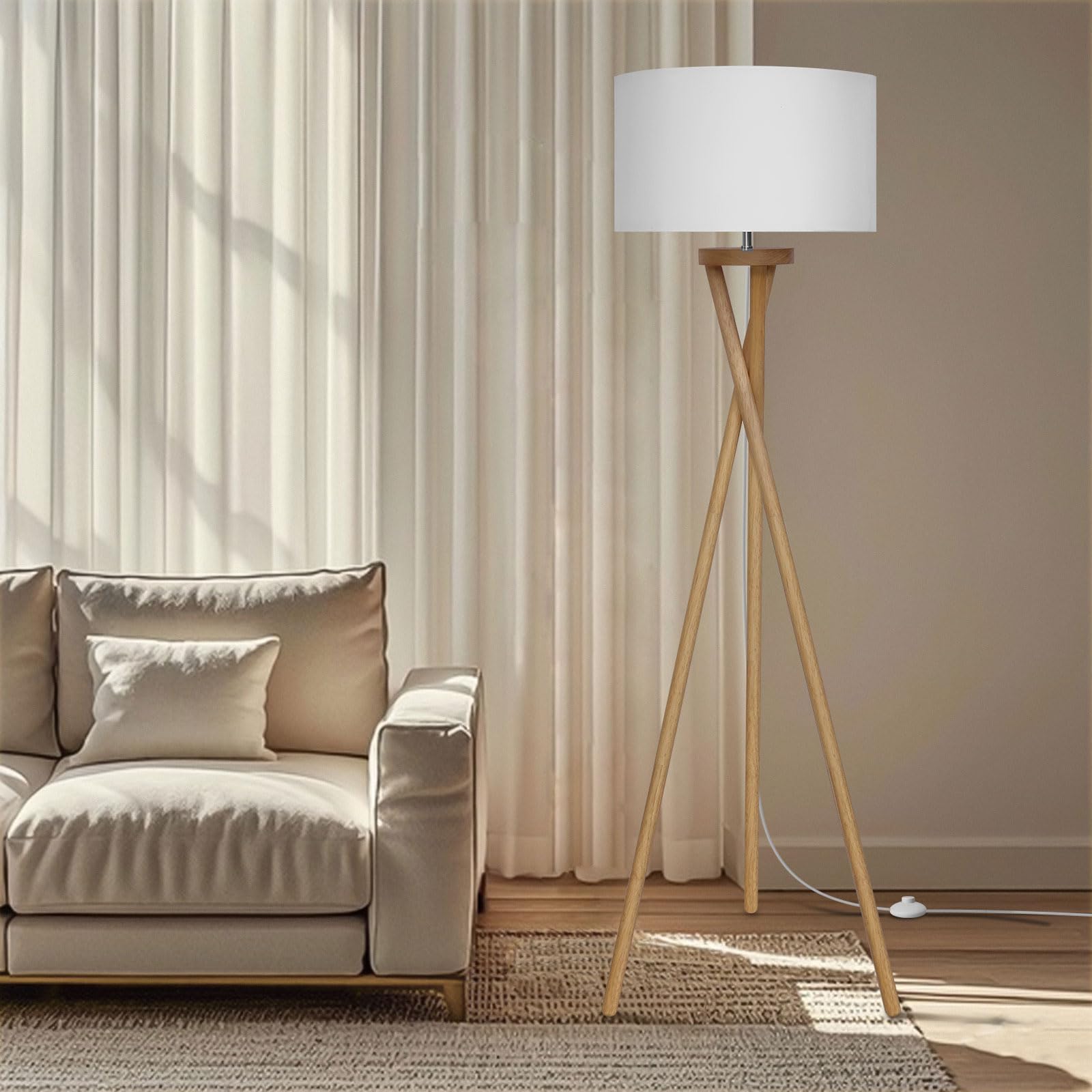 BBHome Lámpara de pie escandinava con bombilla LED E27 de 9 W, pantalla blanca, moderna para dormitorio, estudio y oficina