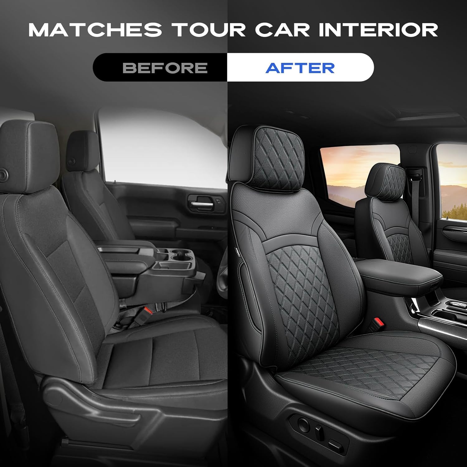 TAPTES Car Seat Covers Custom Fit for Chevy Silverado & for GMC Sierra 1500 with Rear Seat Storage Box 2025 2024 2023 2022 2021 2020 2019, Full Set Leather Waterproof Trucks Pickup (Dark Black)