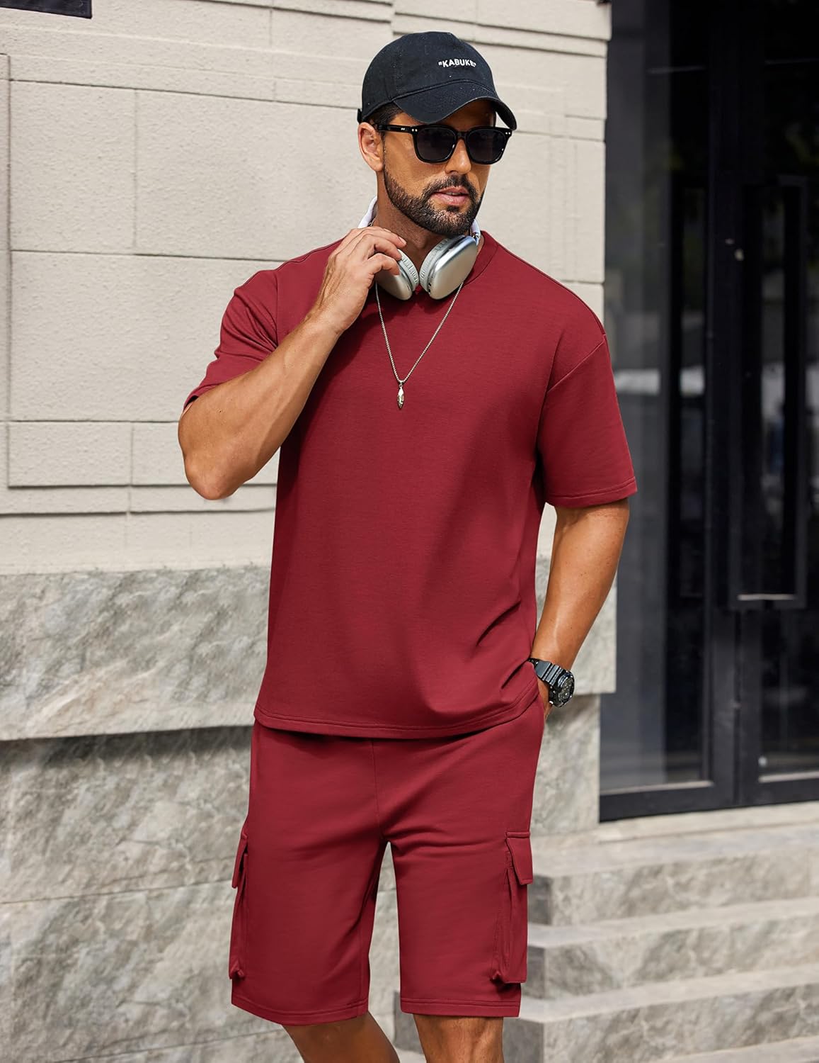 COOFANDY Men's Shirt and Shorts Set 2 Piece Fashion Summer Tracksuits Cotton Oversized T-Shirts Cargo Shorts Outfits - Image 4