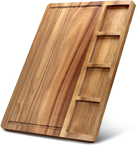 Tabla de cortar grande de madera de acacia con recipientes para cocina, tabla de charcutería simple, tabla de quesos para servir carnes, postre,