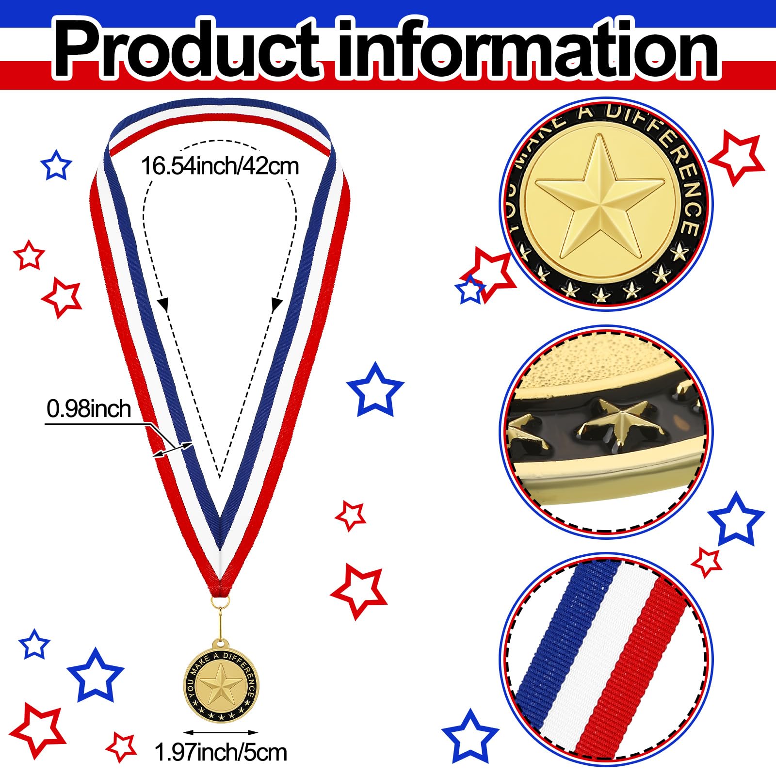 Medaillen für Mitarbeiter des Monats, mit Nackenband, Emaille, Sternerkennung, Gold, Sie machen einen Unterschied, Geschenke, Wertschätzung, Medaillen für Kollegen, Team, Ruhestand, Belohnung