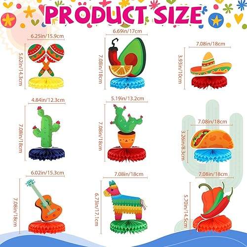 Miniatura 3 de Preboun 15 piezas de decoración de fiesta mexicana de 54 x 108 pulgadas, mantel de fiesta temática mexicana de panal para suministros de decoración