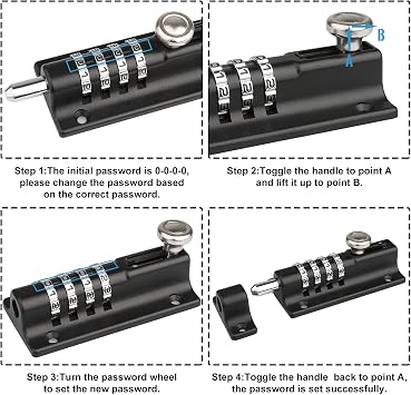 Spopal Combination Bolt Lock, Weatherproof Solid zinc Alloy, 4-Digit resettable Combination, Burglar-Proof keyless Security for Garden gate,shed and Garage (2Black)