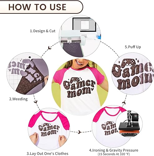 Miniatura 3 de GIRAFVINYL Vinilo 3D Puff HTV naranja de transferencia de calor de 10 pulgadas x 4 pies, vinilo de hierro para decoraciones de Halloween, camisetas