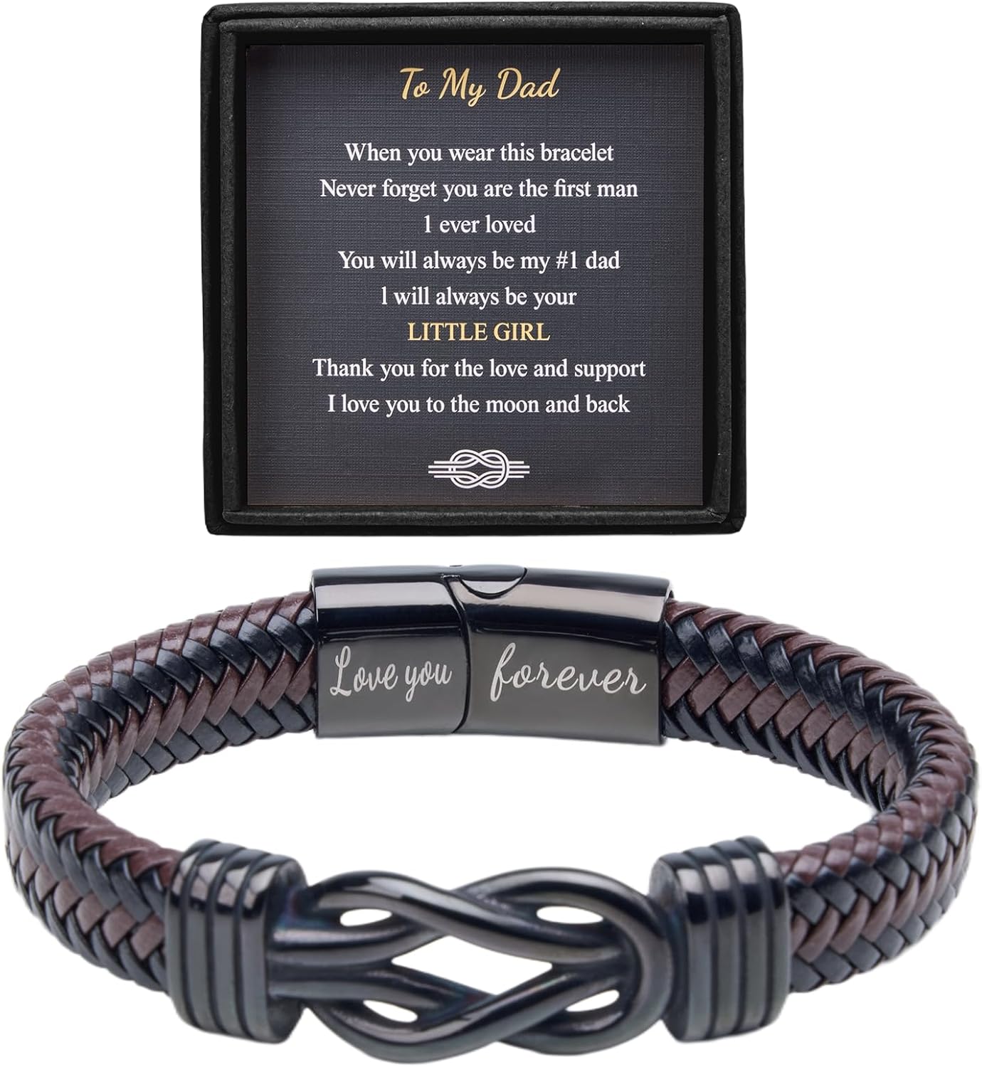 Christmas Gift For Dad From Daughter - Kont Bracelets For Men Lettering Love You Forever Brown Braided Leather Stainless Steel Infinity Bracelets Dad Birthday Gifts From Daughter