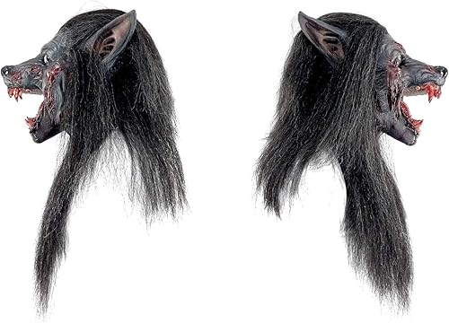Miniatura 8 de Ghoulish Productions Máscara de lobo negro. Máscara de látex de lobo negro, máscara de lobo gruñido, máscara de criatura hombre lobo con piel negra.