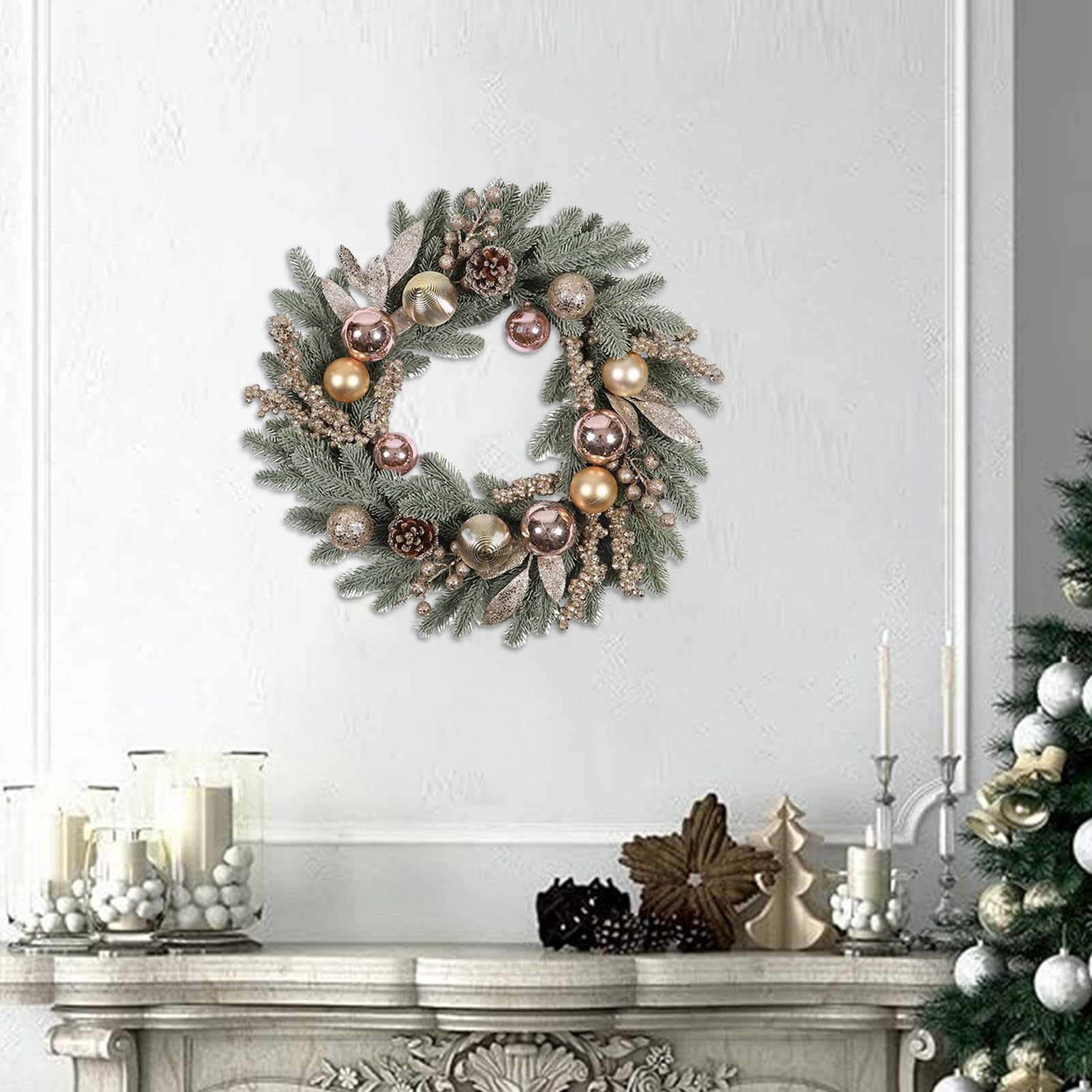 Künstlicher Weihnachtskranz - 20 Zoll Aus Tannenzweigen Mit Kiefernzapfen Ornament | Stilvolle Deko Für Feiertage Wohnzimmer Kamin Fenster Tür Winterhochzeit Party Innen Außenbereich