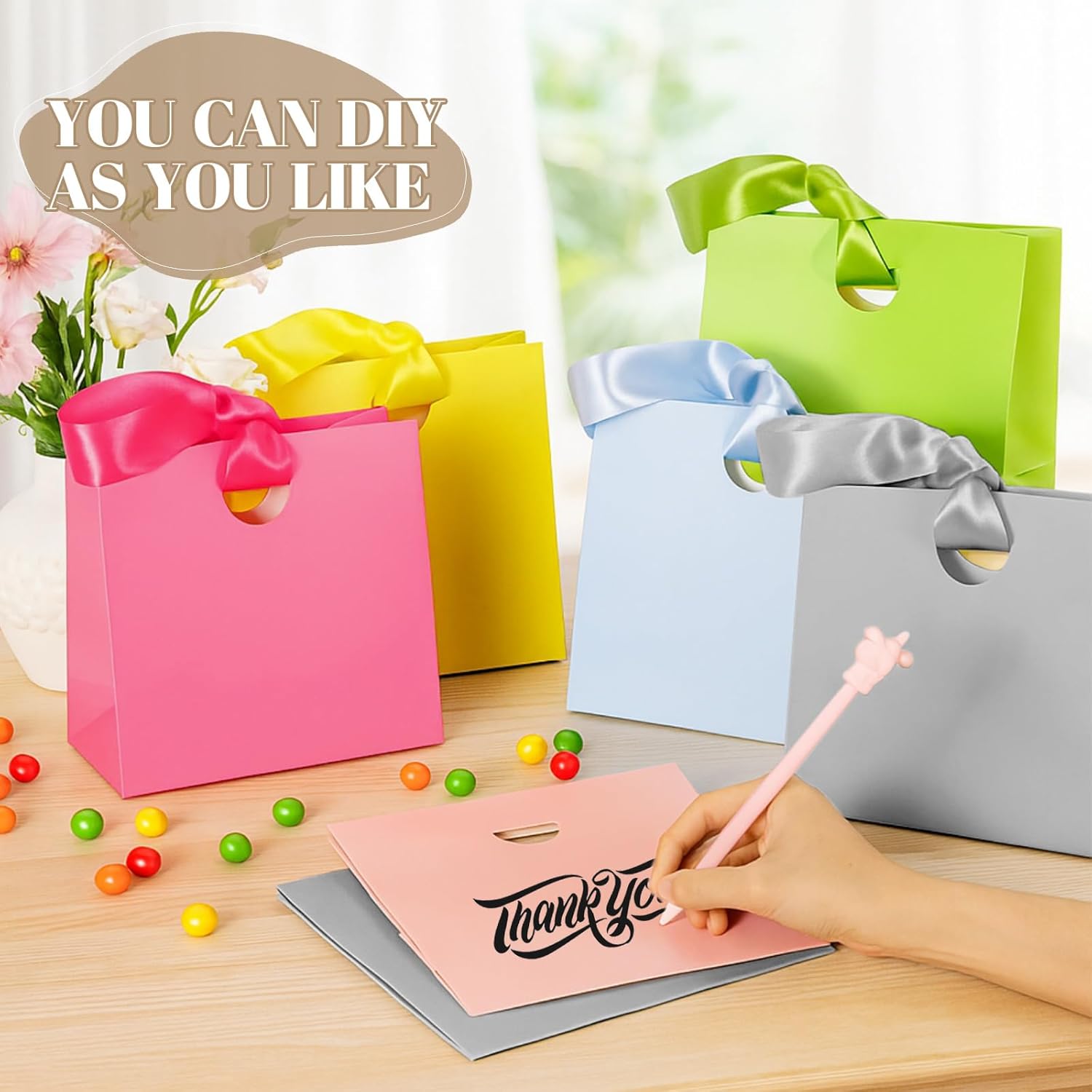 Feifeiya 30 Pcs Multicolor Small Paper Gift Bags with Ribbon Handles 7.87 x 3.54 x 7.09 Valentine's Day Reusable Goodie Candy for Birthday Bridal Baby Shower Party Favors Wrap - Image 5