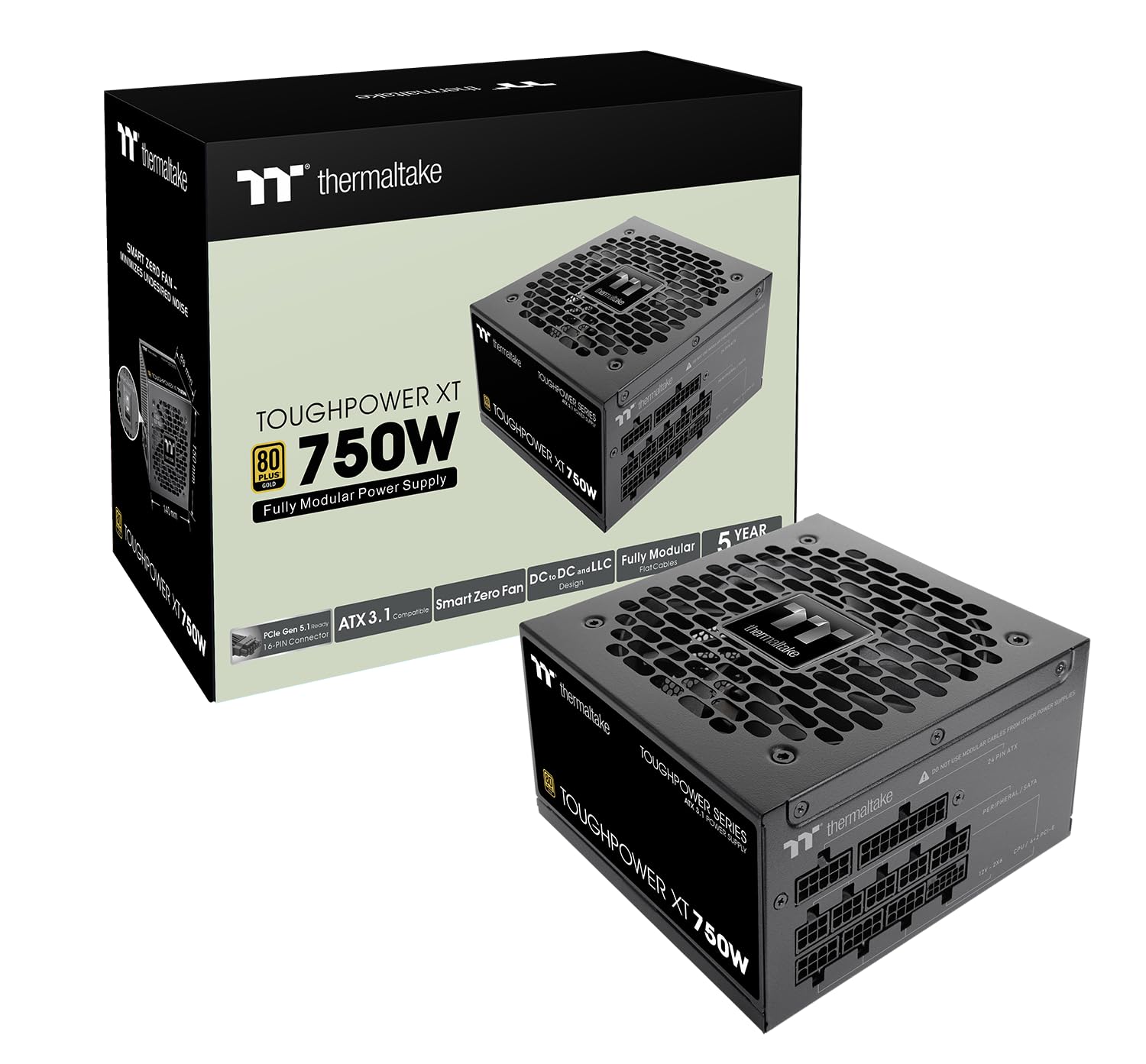 Thermaltake Toughpower XT 750W | ATX 3.1 Netzteil | 80 Plus Gold | PCIe 5.1 | 12V‑2x6 | Vollmodular | Smart Zero Fan | Sehr leiser 120‑mm Hydraulic Bearing Lüfter | Schwarz