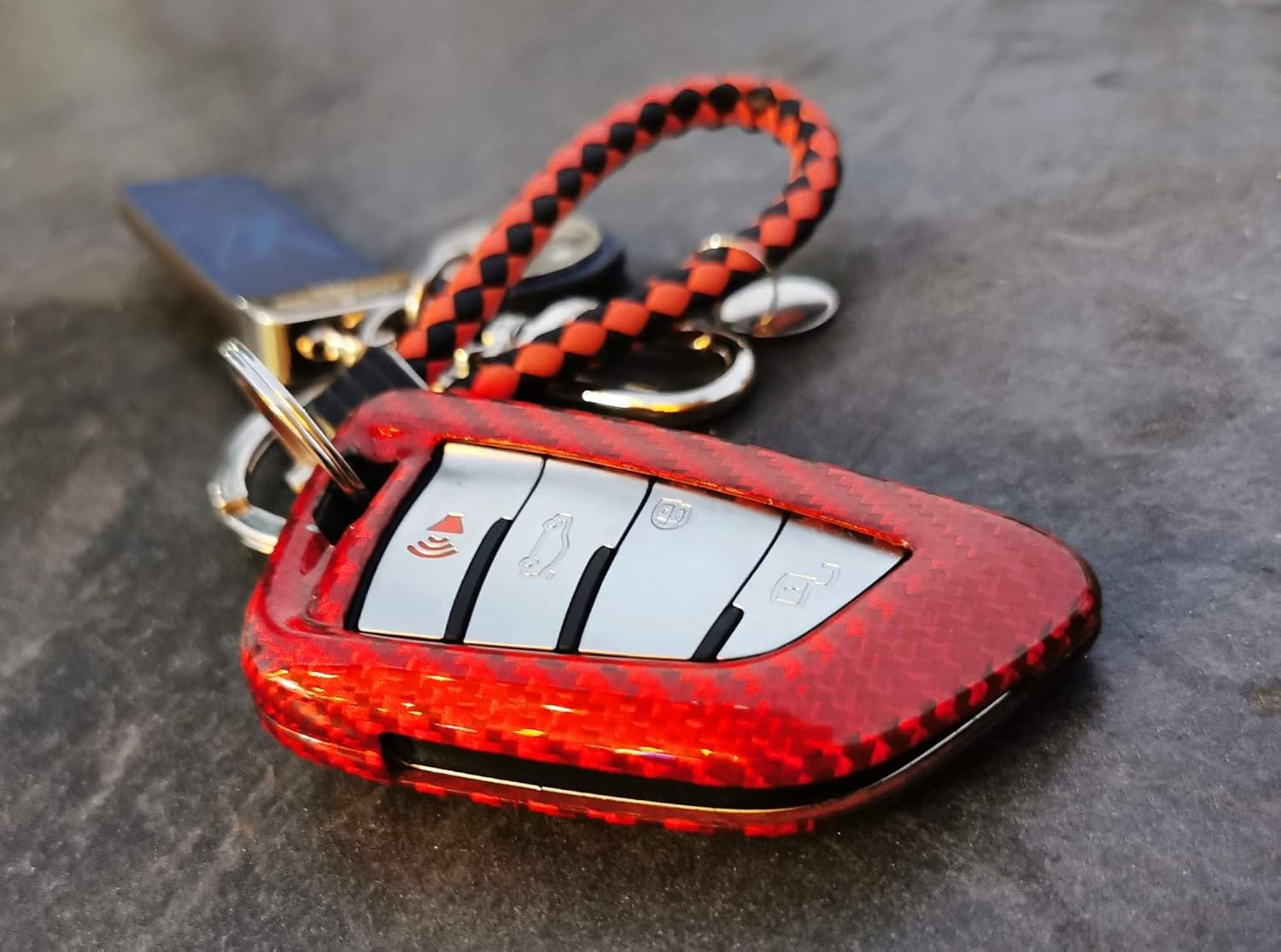 iJDMTOY Real/Genuine Gloss Red Carbon Fiber Key Fob Shell Cover, Compatible With BMW X1 X4 X5 X6, 5 Series, 7 Series Smart Key Fob