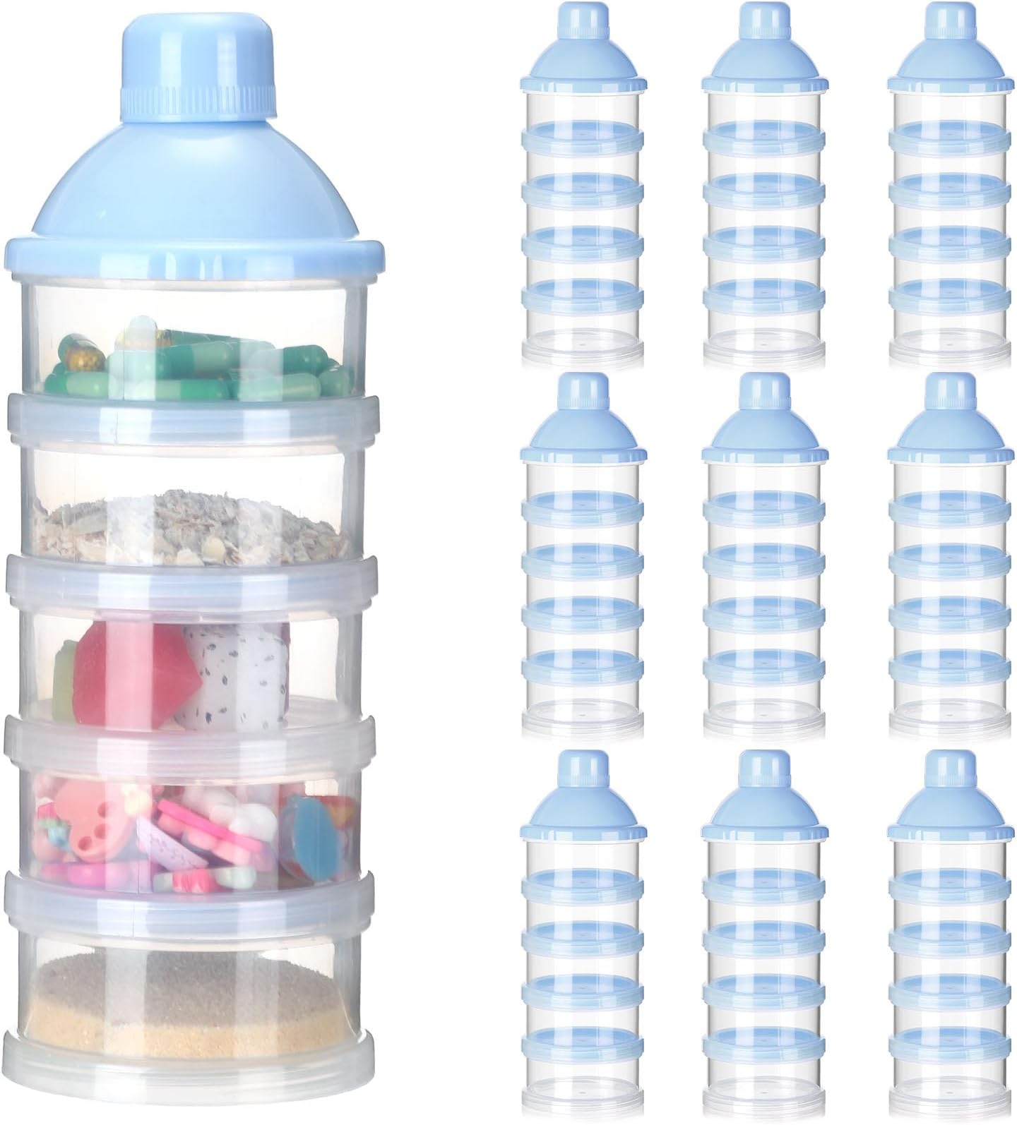 10 Pack 5 Layers Baby Milk Powder Dispenser Milk Powder Pots Formula Dispenser Portable Milk Powder Formula Dispenser Container Pot Box Stackable Baby Snack Storage Box for Travel (Blue)
