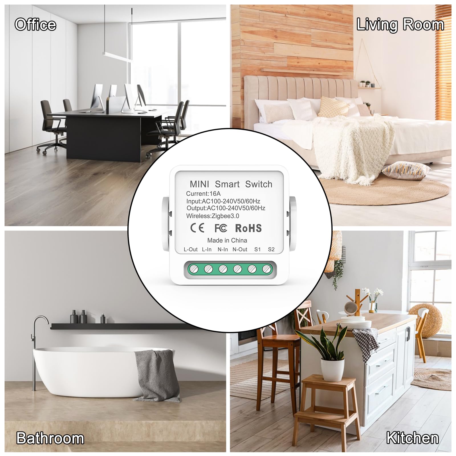 Zigbee Smart Switch, przełącznik światła Alexa, mini inteligentny włącznik światła, sterowanie głosem za pomocą Alexa i Google Home, wymagany przewód neutralny