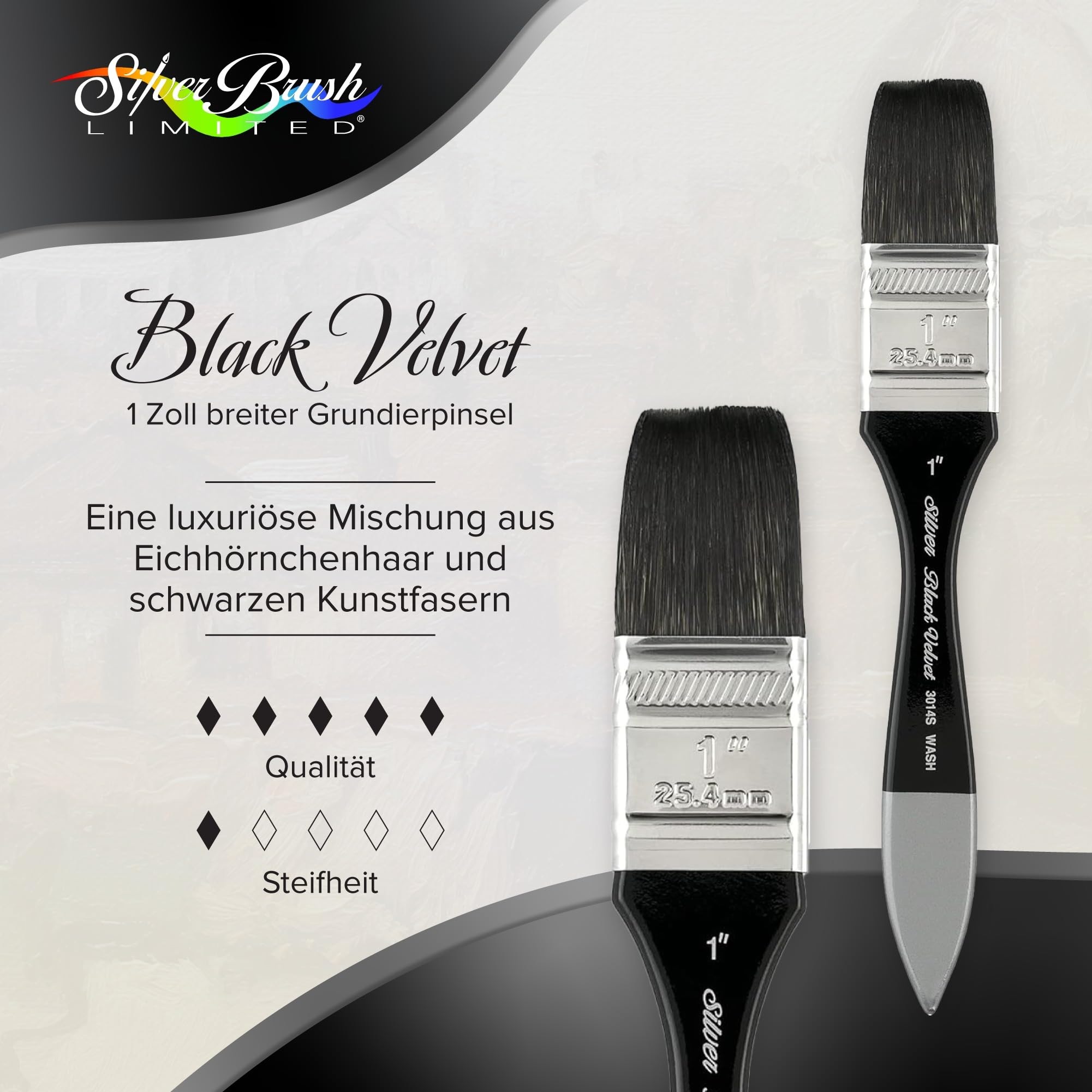Silber Pinsel breit Waschen Mixer kurzer Griff Pinsel, Eichhörnchen und synthetischen Blend, schwarz, 26 mm