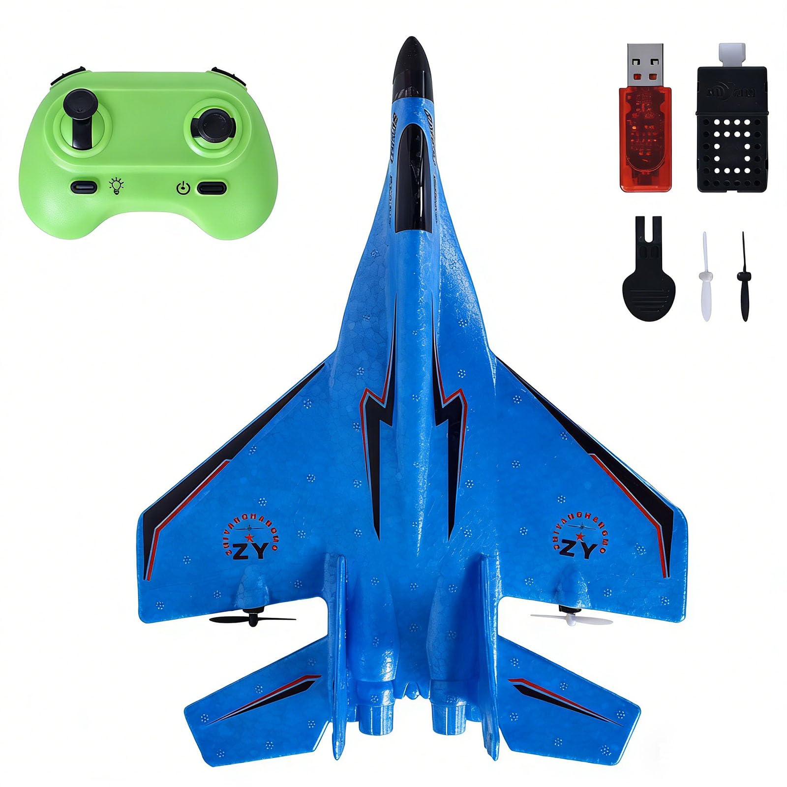 Avión RC de 2 Canales, 2,4 GHz Avión Teledirigido con Carga USB, Iluminación Fría, Planeador Volante a Distancia, Fácil de Volar para Niños y Principiantes