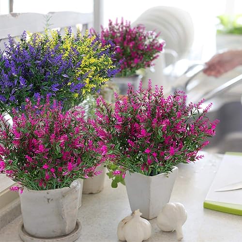 Miniatura 5 de 8 paquetes de flores artificiales de lavanda para exterior o interior, arbustos resistentes a los rayos ultravioleta, vegetación de plástico