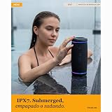 TREBLAB HD77 - Altavoz Bluetooth ultra premium - Sonido envolvente HD de 360°, emparejamiento dual inalámbrico, estéreo de 25 W, graves fuertes, batería de 20 horas, impermeable IPX6, deportes al aire libre, dientes azules portátiles