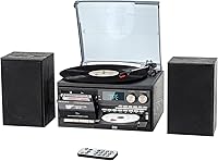 Pareiko 10-in-1 Vintage Record Player: 3-Speed Turntable, Bluetooth, CD/Cassette, Dual Speakers, AM/FM Radio & Remote