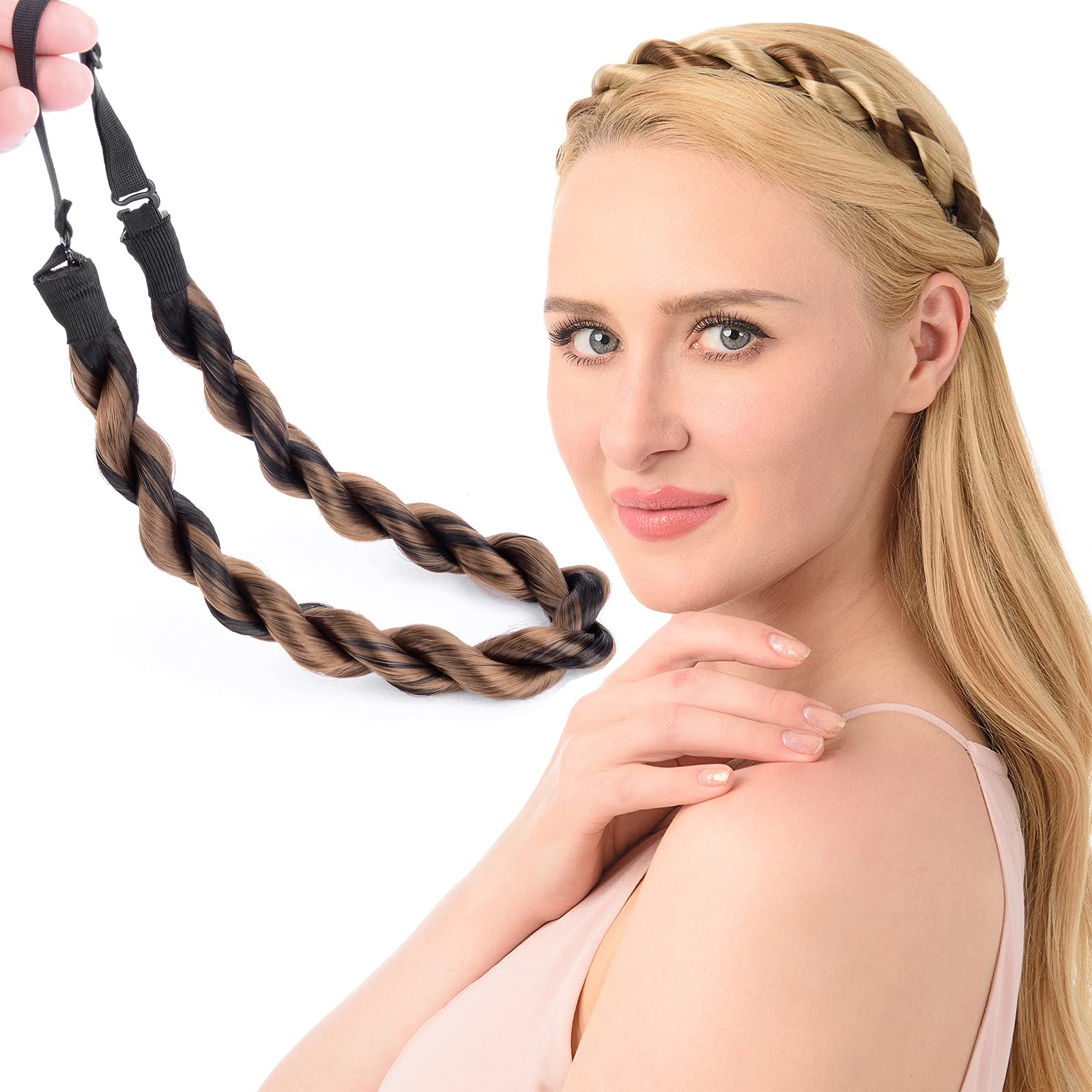 Synthetic Hair Braided Headband Women Girl Beauty Accessory Chocolate Toast Amazon.com : Gledola Two Strand Synthetic Hair Headband Hair  main image 4