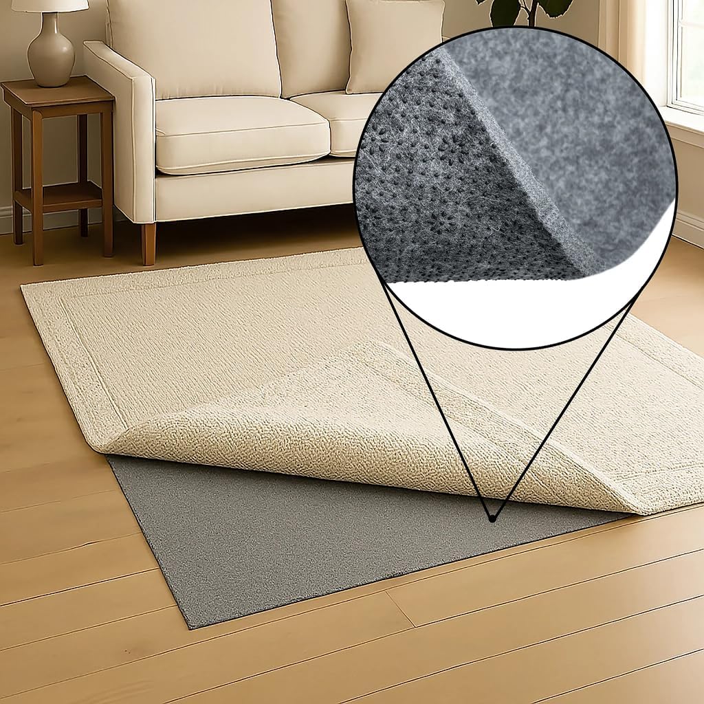 6x9 Feet Gray Rug Pad – 1/3 Inch Thick, Non-Slip, Cushioned Support for Hard Floors