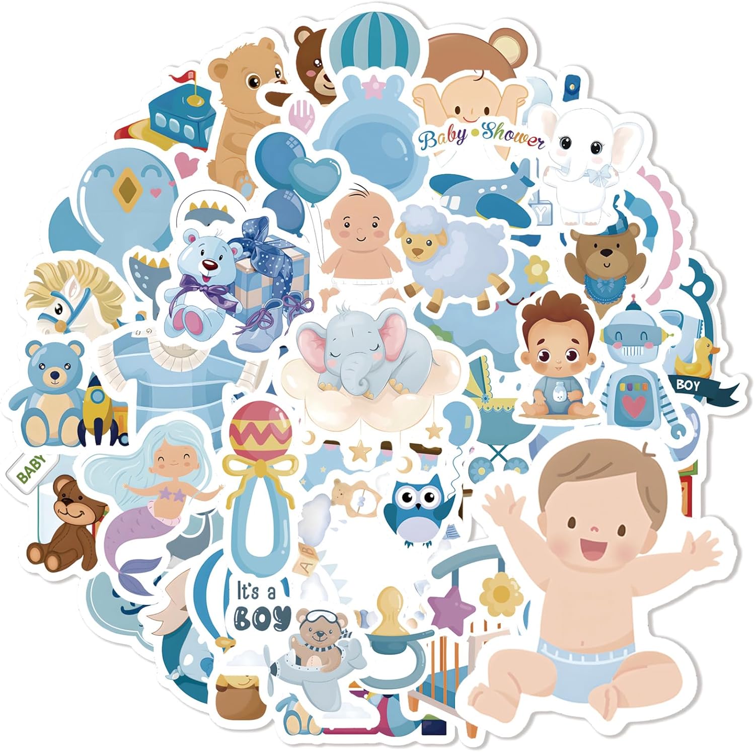 Baby Boy Shower Stickers for Scrapbooking, 50pcs Baby Scrapbook Supplies Stickers Newborn Baby Album Waterproof Vinyl Bluk Sticker for Water Bottles Laptop Decorating Planning Scrapbooking - Image 2