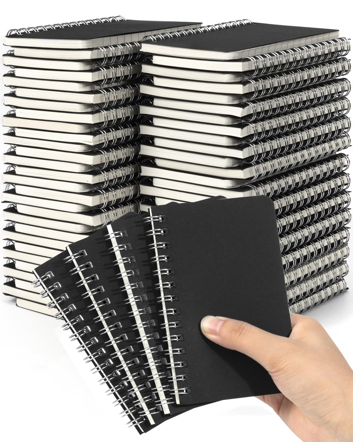 Dynta Cuadernos en espiral de 3 x 5 a granel, 60 paquetes de cuadernos de bolsillo pequeño, mini blocs de notas, cubierta de cartón negro para tomar notas, escribir, oficina, escuela, trabajo,