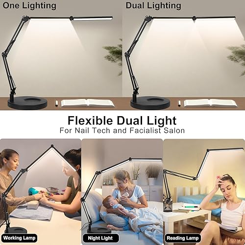Miniatura 3 de Lámparas de escritorio 2 en 1 para tecnología de uñas, lámpara de escritorio LED grande de 24 W con control remoto, lámpara de arquitecto doble,