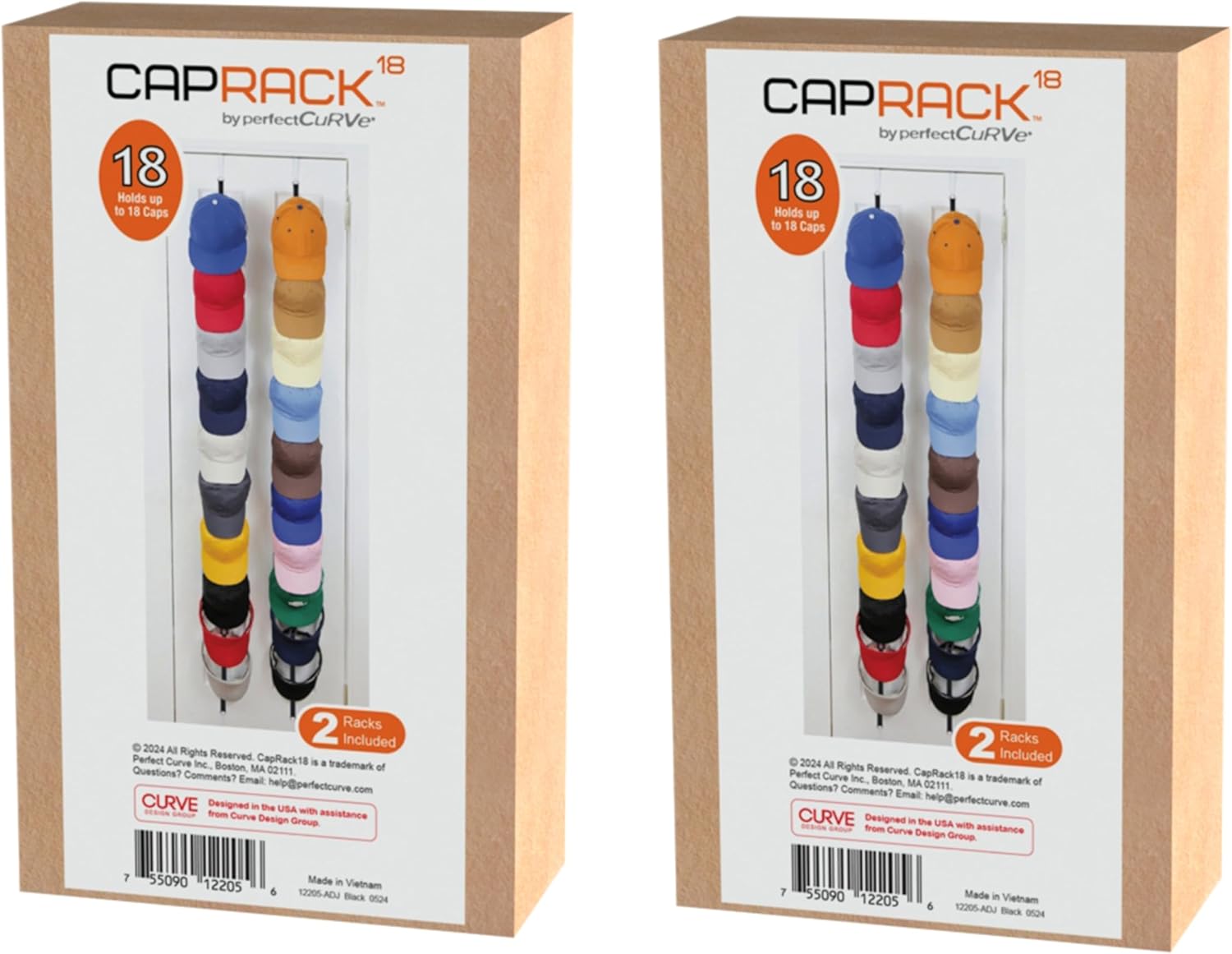 Perfect Curve Hat Organizer CapRack 2-Pack | Over-The-Door Hat Rack and Organizer | Baseball Cap Rack | Hat Rack for Door | 4 Straps | Holds 36 to 72 Adjustable Caps |Black - Image 2