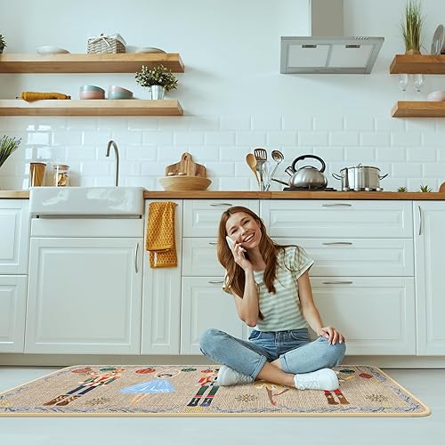 Miniatura 6 de Layhit Juego de 3 tapetes de cocina de Navidad con alfombras y tapetes de pasillo de acuarela, tapetes decorativos de cocina de Navidad, alfombra de