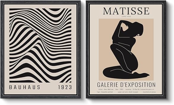 VIYYIEA Two Black Framed Matisse Wall Art, Bedroom Living Room Modern Minimalist Art Decor, Abstract Women Lines Canvas Prints Paintings, Home Modern Abstract Decor, 9x11 Inches, Set of 2