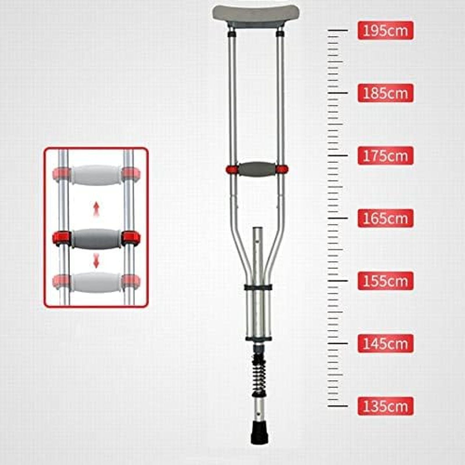 Stampelle pieghevoli sotto le ascelle con assorbimento degli urti, altezza regolabile a pulsante in alluminio stampelle da passeggio per adulti e giovani, capacità 134,6-195,6 cm, capacità 440 libbre
