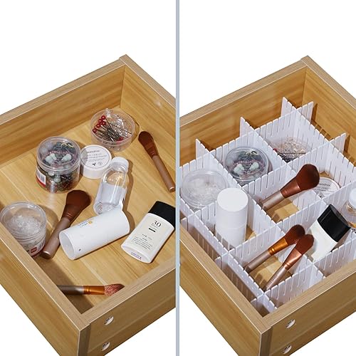 Miniatura 6 de KINJOEK 48 organizadores divisores de cajones de bricolaje, separadores de cajones de escritorio de plástico ajustables para organizar cajones de