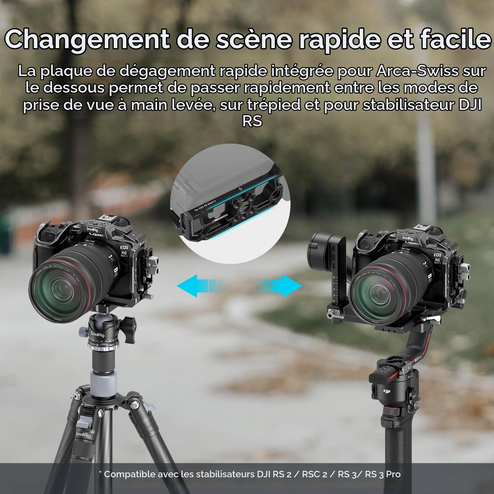 SMALLRIG Black Mamba Cage pour Canon R6 Mark II, Plaque de Dégagement Rapide Intégrée pour Arca, Cage Vidéo pour Appareil Photo avec Cold Shoe, Trous Filetés 1/4''-20 et 3/8''-16-4161